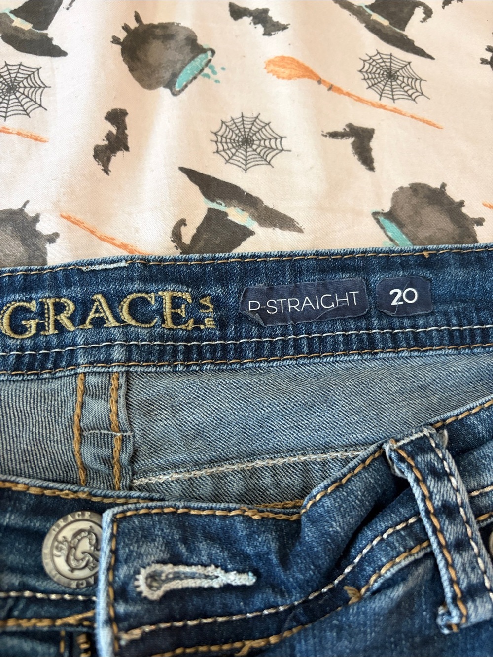 Grace in LA Blue Straight Leg Jeans with Embellished Pockets Size 20 - Picture 5 of 10